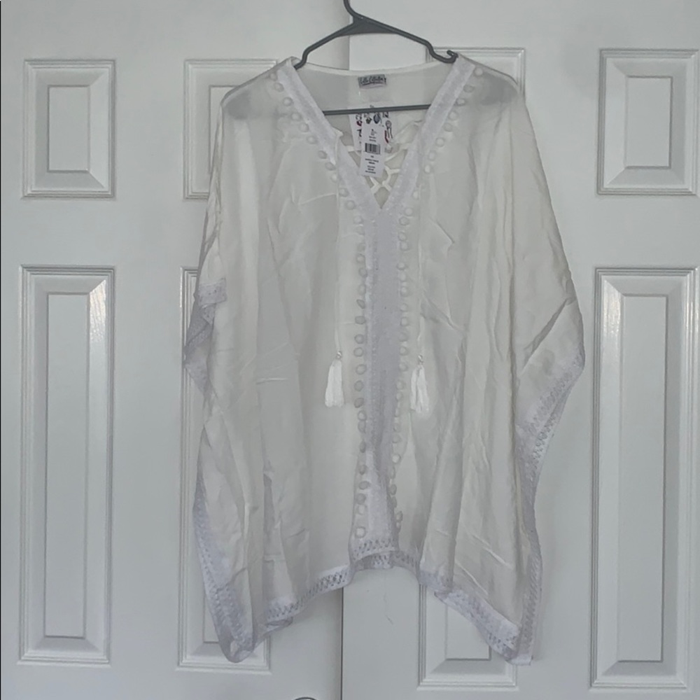 White Pom Pom tunic beach coverup